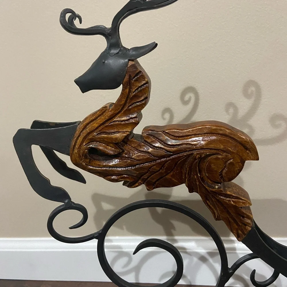 Pier 1 Metal and Wood Whimsical Reindeer Sculpture 18